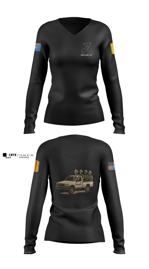 Womens Long Sleeve Vneck Shirt, 180th ESC 1st, Army, Teamtime, Team time, sublimation, custom sports apparel, team uniforms, spirit wear, spiritwear, sports uniforms, custom shirts, team store, custom team store, fundraiser sports, apparel fundraiser