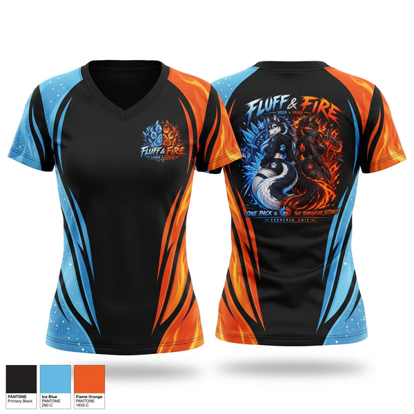 Womens Short Sleeve Vneck Shirt, Fluff and fire, E-Sports, Teamtime, Team time, sublimation, custom sports apparel, team uniforms, spirit wear, spiritwear, sports uniforms, custom shirts, team store, custom team store, fundraiser sports, apparel fundraiser