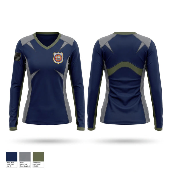 Womens Long Sleeve Vneck Shirt, Bayonne Police Department, Police, Teamtime, Team time, sublimation, custom sports apparel, team uniforms, spirit wear, spiritwear, sports uniforms, custom shirts, team store, custom team store, fundraiser sports, apparel fundraiser