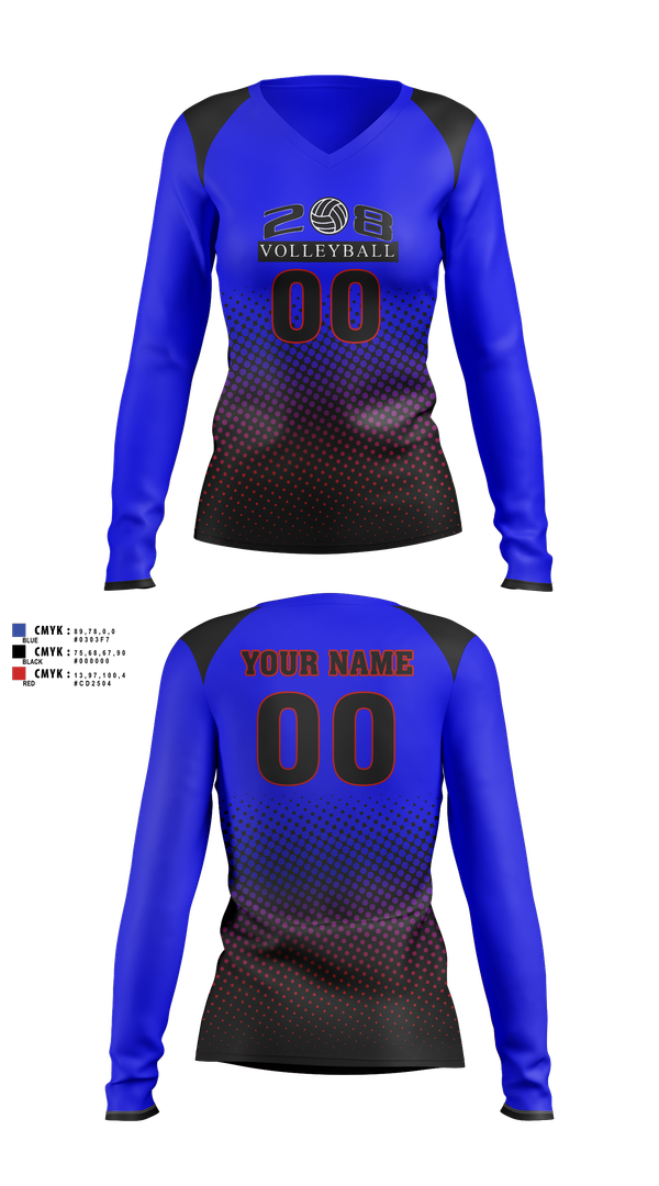 Womens Long Sleeve Vneck Shirt, 208 Volleyball Club, Women's Volleyball, Teamtime, Team time, sublimation, custom sports apparel, team uniforms, spirit wear, spiritwear, sports uniforms, custom shirts, team store, custom team store, fundraiser sports, apparel fundraiser