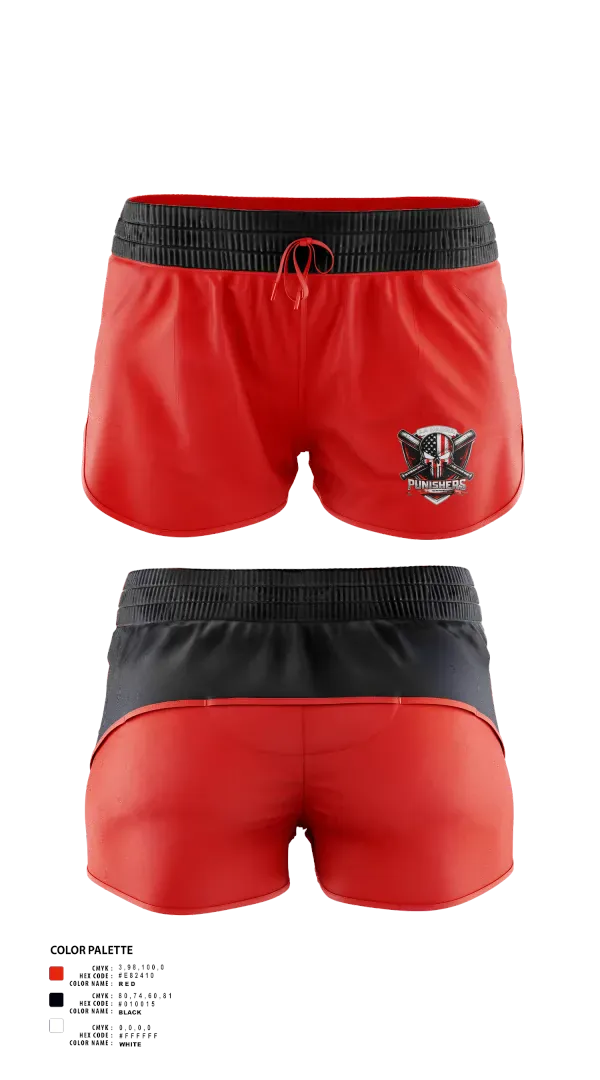 Womens Shorts, Punishers, Softball, Teamtime, Team time, sublimation, custom sports apparel, team uniforms, spirit wear, spiritwear, sports uniforms, custom shirts, team store, custom team store, fundraiser sports, apparel fundraiser