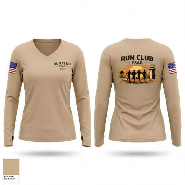Womens Long Sleeve Vneck Shirt, RUN CLUB (PSAB), Air Force, Teamtime, Team time, sublimation, custom sports apparel, team uniforms, spirit wear, spiritwear, sports uniforms, custom shirts, team store, custom team store, fundraiser sports, apparel fundraiser