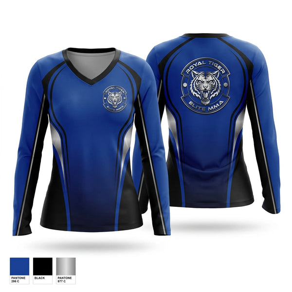 Womens Long Sleeve Vneck Shirt, Royal Tiger Elite MMA, , Teamtime, Team time, sublimation, custom sports apparel, team uniforms, spirit wear, spiritwear, sports uniforms, custom shirts, team store, custom team store, fundraiser sports, apparel fundraiser
