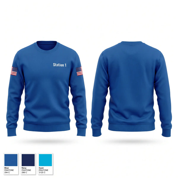Crew Neck Sweatshirt, Station 1, Fire Department, Teamtime, Team time, sublimation, custom sports apparel, team uniforms, spirit wear, spiritwear, sports uniforms, custom shirts, team store, custom team store, fundraiser sports, apparel fundraiser