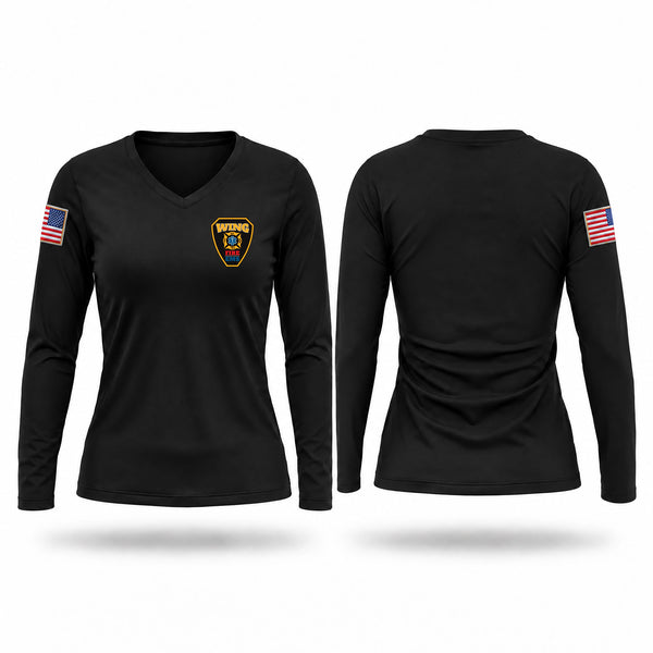 Womens Long Sleeve Vneck Shirt, Wing Rural Fire Protection District, Fire Department, Teamtime, Team time, sublimation, custom sports apparel, team uniforms, spirit wear, spiritwear, sports uniforms, custom shirts, team store, custom team store, fundraiser sports, apparel fundraiser