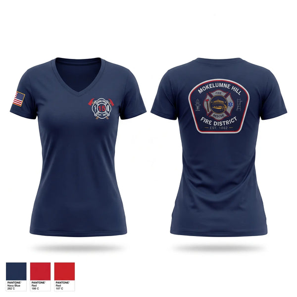 Womens Short Sleeve Vneck Shirt, Mokelumne hill fire department, Fire Department, Teamtime, Team time, sublimation, custom sports apparel, team uniforms, spirit wear, spiritwear, sports uniforms, custom shirts, team store, custom team store, fundraiser sports, apparel fundraiser