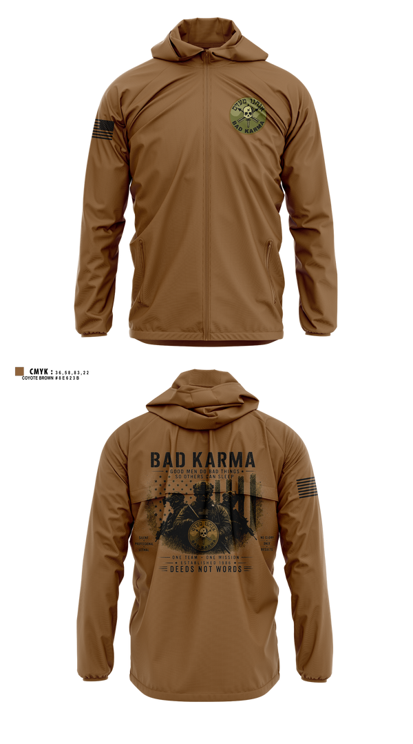 Windbreaker, Bad Karma, Army, Teamtime, Team time, sublimation, custom sports apparel, team uniforms, spirit wear, spiritwear, sports uniforms, custom shirts, team store, custom team store, fundraiser sports, apparel fundraiser