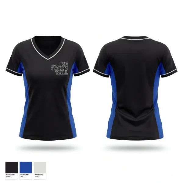 Womens Short Sleeve Vneck Shirt, MC Storm, Softball, Teamtime, Team time, sublimation, custom sports apparel, team uniforms, spirit wear, spiritwear, sports uniforms, custom shirts, team store, custom team store, fundraiser sports, apparel fundraiser