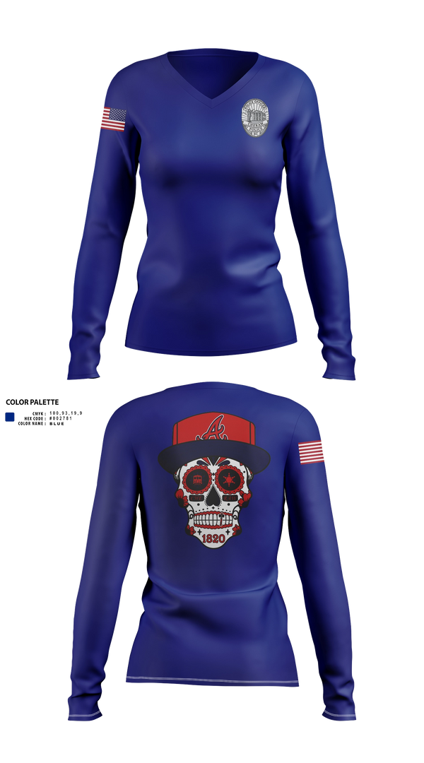 Womens Long Sleeve Vneck Shirt, Cheraw, Police, Teamtime, Team time, sublimation, custom sports apparel, team uniforms, spirit wear, spiritwear, sports uniforms, custom shirts, team store, custom team store, fundraiser sports, apparel fundraiser