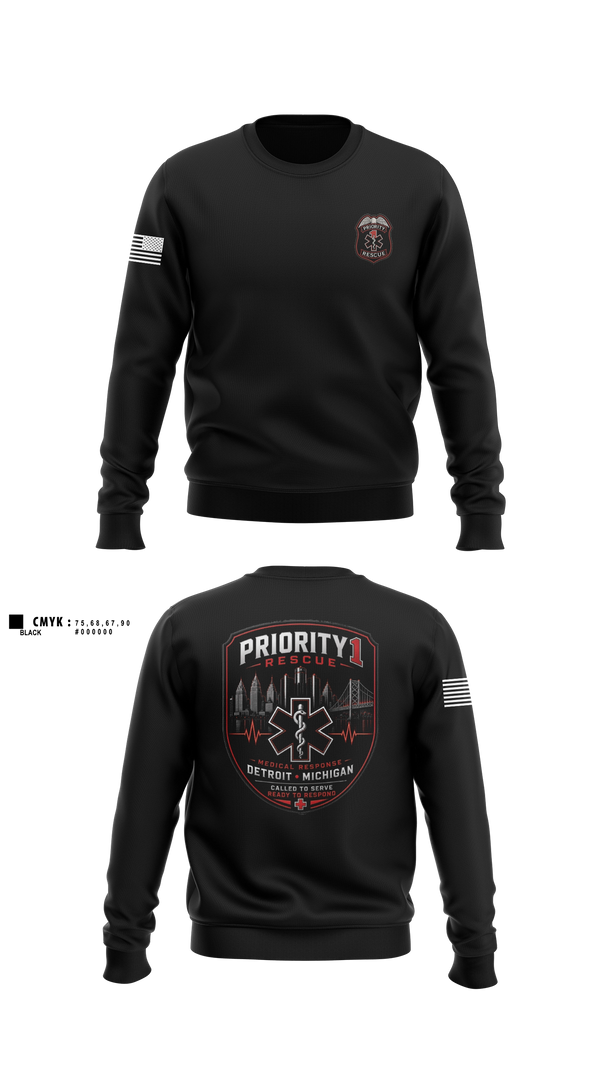Crew Neck Sweatshirt, Priority 1 Rescue, EMS/EMT, Teamtime, Team time, sublimation, custom sports apparel, team uniforms, spirit wear, spiritwear, sports uniforms, custom shirts, team store, custom team store, fundraiser sports, apparel fundraiser