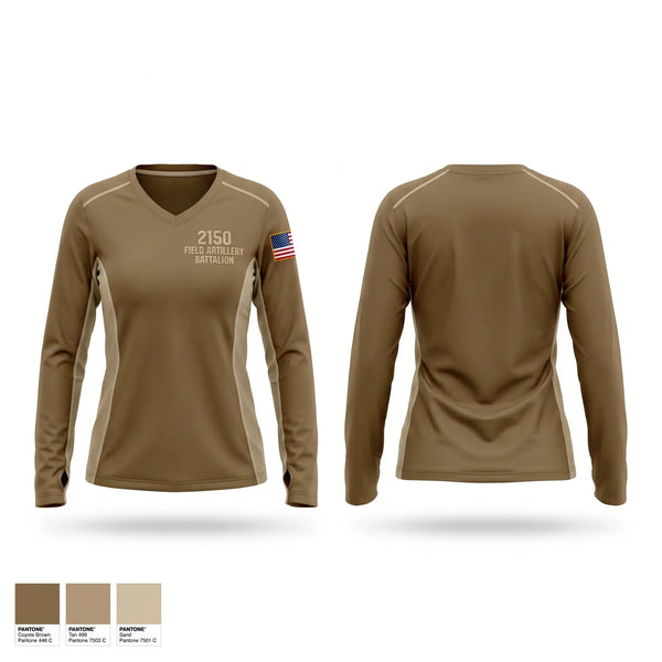 Womens Long Sleeve Vneck Shirt, 2-150 Field Artillery Battalion, National Guard, Teamtime, Team time, sublimation, custom sports apparel, team uniforms, spirit wear, spiritwear, sports uniforms, custom shirts, team store, custom team store, fundraiser sports, apparel fundraiser