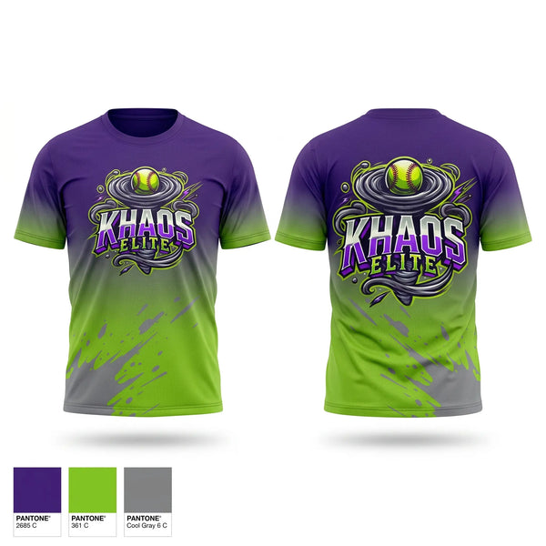 Soft Poly Tee Cotton Like Feel, Khaos Elite, Softball, Teamtime, Team time, sublimation, custom sports apparel, team uniforms, spirit wear, spiritwear, sports uniforms, custom shirts, team store, custom team store, fundraiser sports, apparel fundraiser