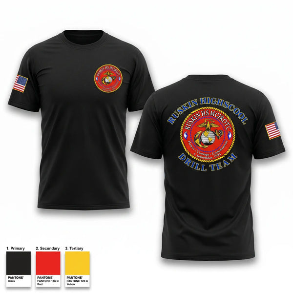 Old School Cotton Feel Shirt, Ruskin Highschool MCJROTC drill team, Marines, Teamtime, Team time, sublimation, custom sports apparel, team uniforms, spirit wear, spiritwear, sports uniforms, custom shirts, team store, custom team store, fundraiser sports, apparel fundraiser