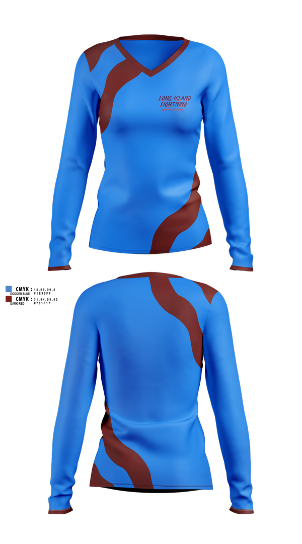 Womens Long Sleeve Vneck Shirt, LI LIGHTNING, , Teamtime, Team time, sublimation, custom sports apparel, team uniforms, spirit wear, spiritwear, sports uniforms, custom shirts, team store, custom team store, fundraiser sports, apparel fundraiser
