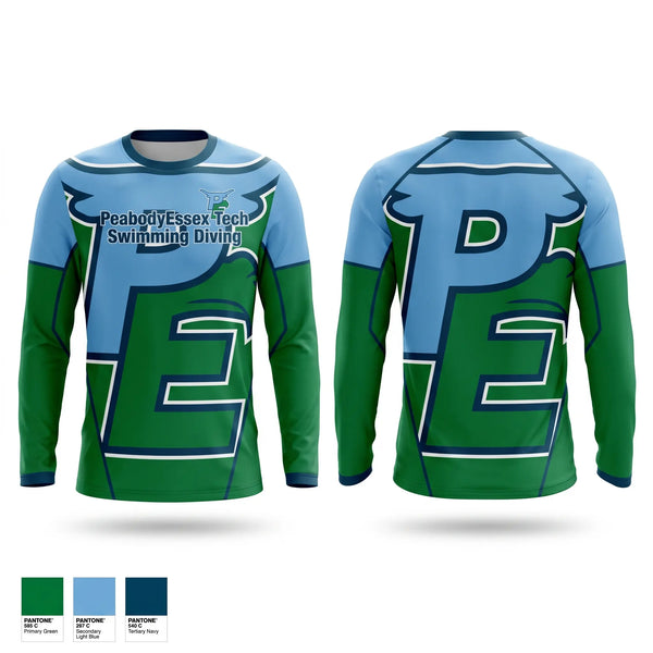 Long Sleeve Performance Shirt, Peabody Veterans Memorial High School Swimming, Swimming, Teamtime, Team time, sublimation, custom sports apparel, team uniforms, spirit wear, spiritwear, sports uniforms, custom shirts, team store, custom team store, fundraiser sports, apparel fundraiser