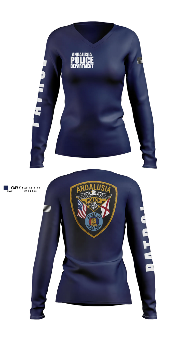 Womens Long Sleeve Vneck Shirt, Andalusia Police Department, Police, Teamtime, Team time, sublimation, custom sports apparel, team uniforms, spirit wear, spiritwear, sports uniforms, custom shirts, team store, custom team store, fundraiser sports, apparel fundraiser
