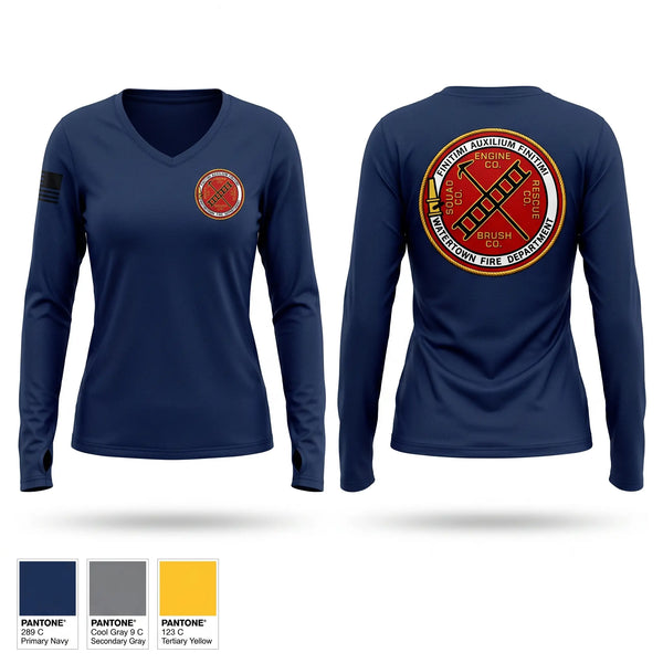 Womens Long Sleeve Vneck Shirt, Watertown, Fire Department, Teamtime, Team time, sublimation, custom sports apparel, team uniforms, spirit wear, spiritwear, sports uniforms, custom shirts, team store, custom team store, fundraiser sports, apparel fundraiser