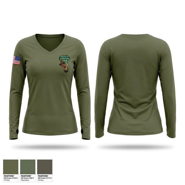 Womens Long Sleeve Vneck Shirt, Oklahoma veterans, Army, Teamtime, Team time, sublimation, custom sports apparel, team uniforms, spirit wear, spiritwear, sports uniforms, custom shirts, team store, custom team store, fundraiser sports, apparel fundraiser
