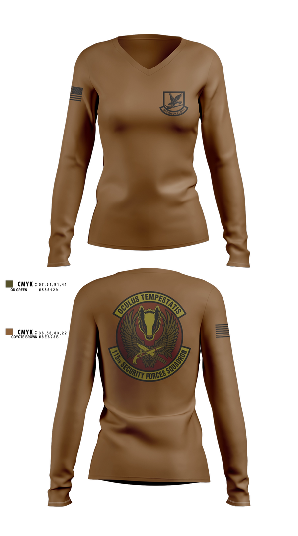 Womens Long Sleeve Vneck Shirt, 115th Security Forces Squadron, Air Force, Teamtime, Team time, sublimation, custom sports apparel, team uniforms, spirit wear, spiritwear, sports uniforms, custom shirts, team store, custom team store, fundraiser sports, apparel fundraiser