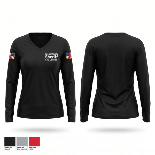 Womens Long Sleeve Vneck Shirt, Boone County Sheriff / SRO Division, Police, Teamtime, Team time, sublimation, custom sports apparel, team uniforms, spirit wear, spiritwear, sports uniforms, custom shirts, team store, custom team store, fundraiser sports, apparel fundraiser
