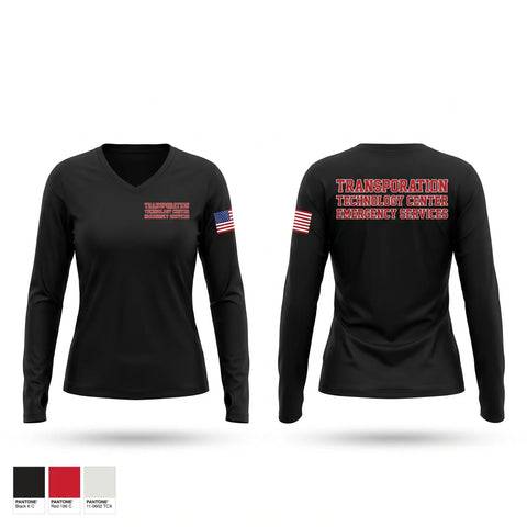 Womens Long Sleeve Vneck Shirt, Transportion Technology Center Emergency Services, Fire Department, Teamtime, Team time, sublimation, custom sports apparel, team uniforms, spirit wear, spiritwear, sports uniforms, custom shirts, team store, custom team store, fundraiser sports, apparel fundraiser