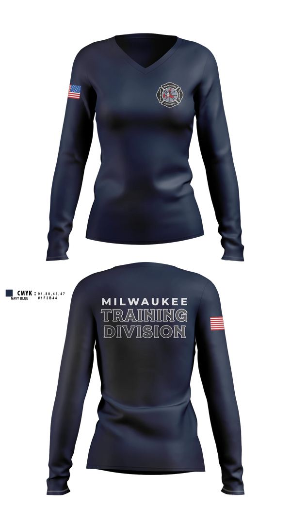 Womens Long Sleeve Vneck Shirt, Milwaukee Fire Department Training Division, Fire Department, Teamtime, Team time, sublimation, custom sports apparel, team uniforms, spirit wear, spiritwear, sports uniforms, custom shirts, team store, custom team store, fundraiser sports, apparel fundraiser