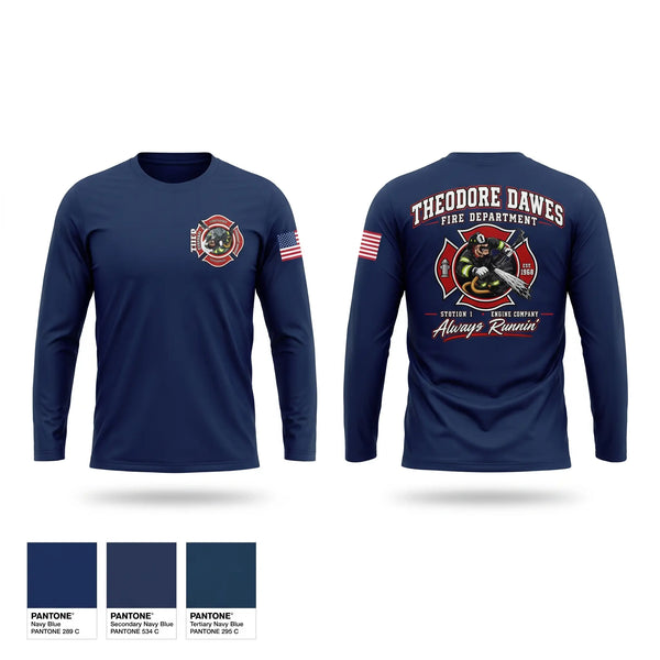 Long Sleeve Performance Shirt, Theodore-Dawes Fire Rescue, Fire Department, Teamtime, Team time, sublimation, custom sports apparel, team uniforms, spirit wear, spiritwear, sports uniforms, custom shirts, team store, custom team store, fundraiser sports, apparel fundraiser