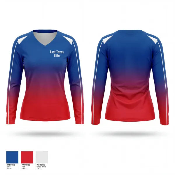 Womens Long Sleeve Vneck Shirt, East Texas Elite, Women's Basketball, Teamtime, Team time, sublimation, custom sports apparel, team uniforms, spirit wear, spiritwear, sports uniforms, custom shirts, team store, custom team store, fundraiser sports, apparel fundraiser