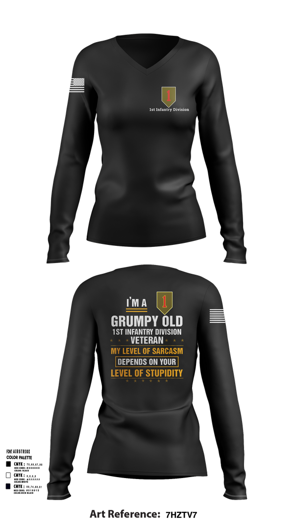 Womens Long Sleeve Vneck Shirt, 1st Infantry Division, , Teamtime, Team time, sublimation, custom sports apparel, team uniforms, spirit wear, spiritwear, sports uniforms, custom shirts, team store, custom team store, fundraiser sports, apparel fundraiser