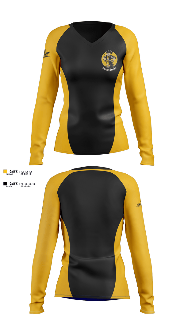 Womens Long Sleeve Vneck Shirt, Sargent Farmers, Spirit Store, Teamtime, Team time, sublimation, custom sports apparel, team uniforms, spirit wear, spiritwear, sports uniforms, custom shirts, team store, custom team store, fundraiser sports, apparel fundraiser