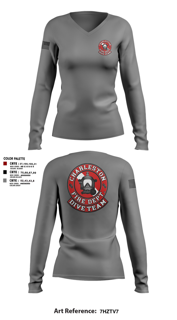 Womens Long Sleeve Vneck Shirt, Charleston Fire Dept Dive Team, Fire Department, Teamtime, Team time, sublimation, custom sports apparel, team uniforms, spirit wear, spiritwear, sports uniforms, custom shirts, team store, custom team store, fundraiser sports, apparel fundraiser
