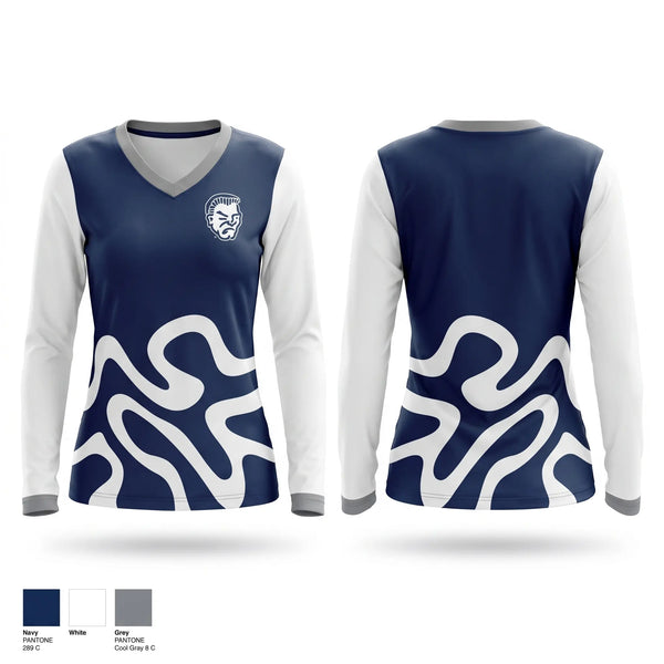 Womens Long Sleeve Vneck Shirt, Yuma high criminals, , Teamtime, Team time, sublimation, custom sports apparel, team uniforms, spirit wear, spiritwear, sports uniforms, custom shirts, team store, custom team store, fundraiser sports, apparel fundraiser