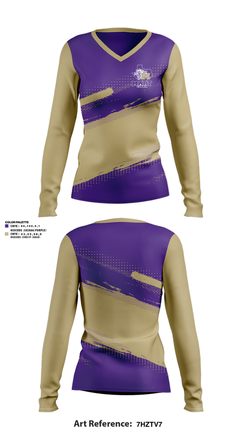 Womens Long Sleeve Vneck Shirt, Mart High School Cheer, Cheer, Teamtime, Team time, sublimation, custom sports apparel, team uniforms, spirit wear, spiritwear, sports uniforms, custom shirts, team store, custom team store, fundraiser sports, apparel fundraiser