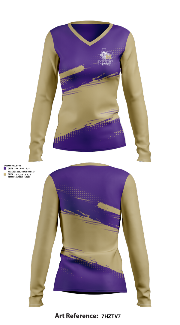 Womens Long Sleeve Vneck Shirt, Mart High School Cheer, Cheer, Teamtime, Team time, sublimation, custom sports apparel, team uniforms, spirit wear, spiritwear, sports uniforms, custom shirts, team store, custom team store, fundraiser sports, apparel fundraiser