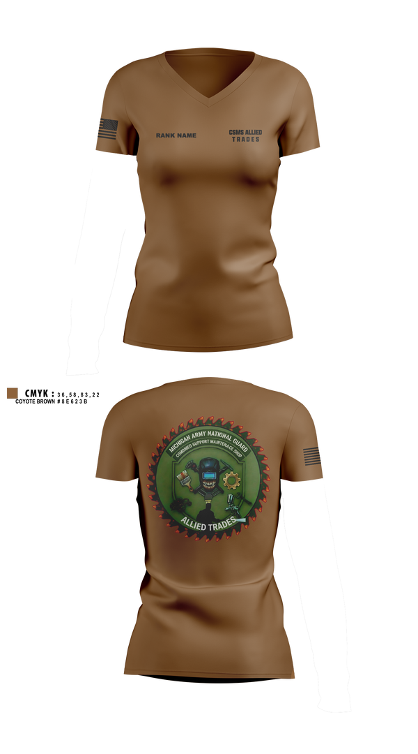 Womens Short Sleeve Vneck Shirt, CSMS ALLIED TRADES, National Guard, Teamtime, Team time, sublimation, custom sports apparel, team uniforms, spirit wear, spiritwear, sports uniforms, custom shirts, team store, custom team store, fundraiser sports, apparel fundraiser