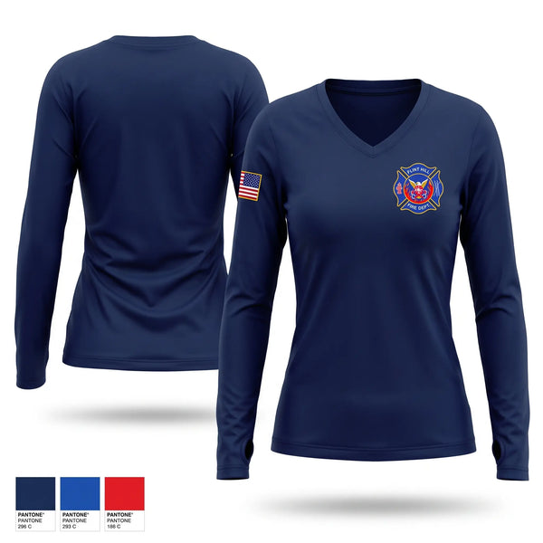 Womens Long Sleeve Vneck Shirt, Flint Hill Fire, Fire Department, Teamtime, Team time, sublimation, custom sports apparel, team uniforms, spirit wear, spiritwear, sports uniforms, custom shirts, team store, custom team store, fundraiser sports, apparel fundraiser