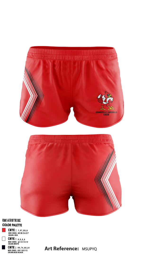 Womens Shorts, Adamsville Cardinals Cheer, Cheer, Teamtime, Team time, sublimation, custom sports apparel, team uniforms, spirit wear, spiritwear, sports uniforms, custom shirts, team store, custom team store, fundraiser sports, apparel fundraiser