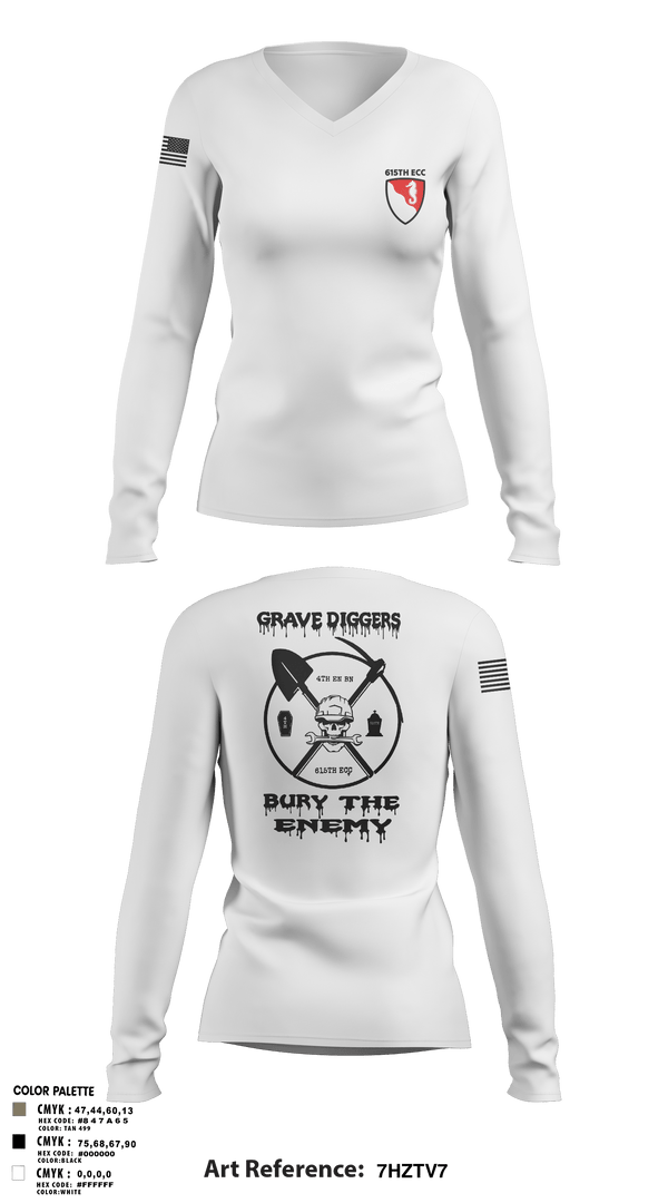 Women's Long Sleeve Vneck Shirt, 615TH ECC, , Teamtime, Team time, sublimation, custom sports apparel, team uniforms, spirit wear, spiritwear, sports uniforms, custom shirts, team store, custom team store, fundraiser sports, apparel fundraiser
