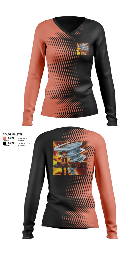 Women's Long Sleeve Vneck Shirt, Ride The Storm Storm Chasers, , Teamtime, Team time, sublimation, custom sports apparel, team uniforms, spirit wear, spiritwear, sports uniforms, custom shirts, team store, custom team store, fundraiser sports, apparel fundraiser