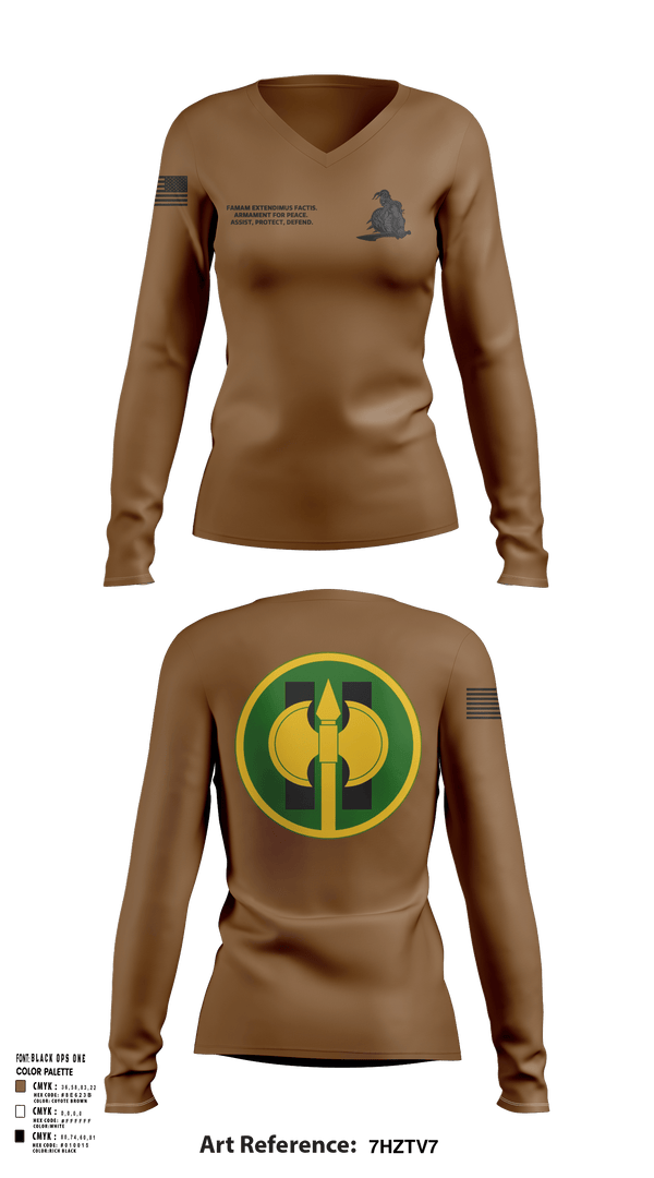 Women's Long Sleeve Vneck Shirt, 11th Military Police Brigade HHC, Army, Teamtime, Team time, sublimation, custom sports apparel, team uniforms, spirit wear, spiritwear, sports uniforms, custom shirts, team store, custom team store, fundraiser sports, apparel fundraiser