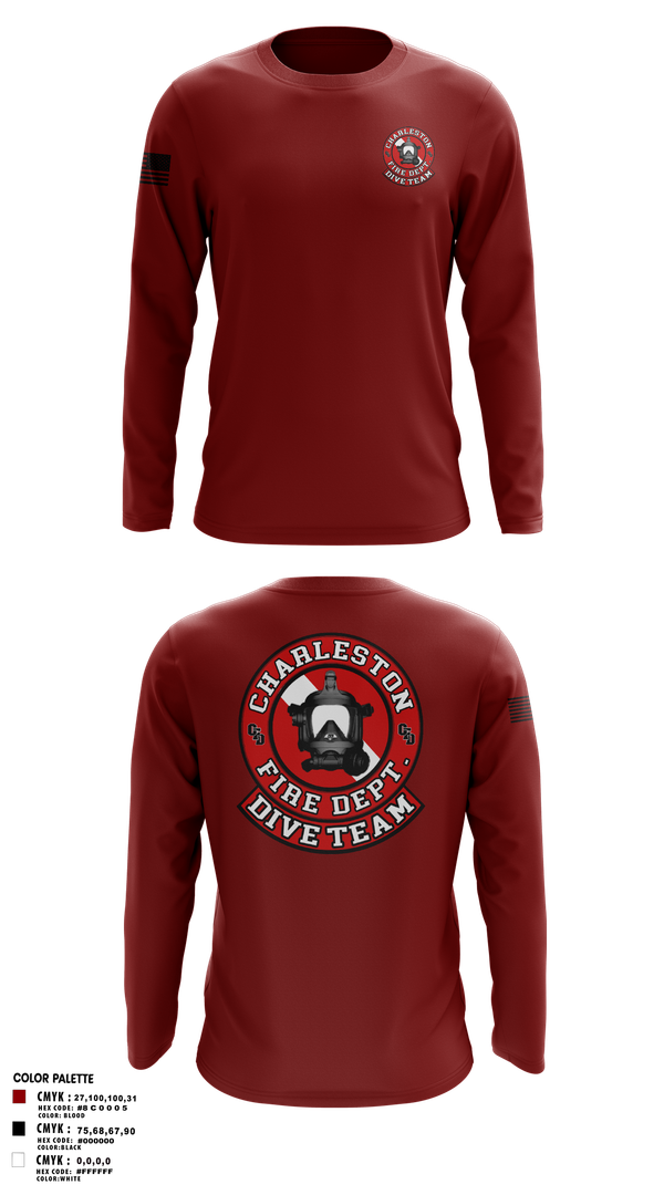 Long Sleeve Performance Shirt, Charleston Fire Dept Dive Team, Fire Department, Teamtime, Team time, sublimation, custom sports apparel, team uniforms, spirit wear, spiritwear, sports uniforms, custom shirts, team store, custom team store, fundraiser sports, apparel fundraiser