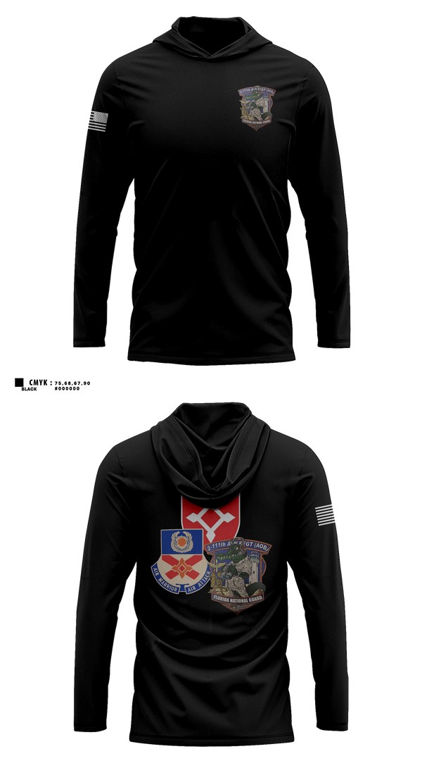 Long Sleeve hooded sunshirt, 2-111th AOB, Army, Teamtime, Team time, sublimation, custom sports apparel, team uniforms, spirit wear, spiritwear, sports uniforms, custom shirts, team store, custom team store, fundraiser sports, apparel fundraiser