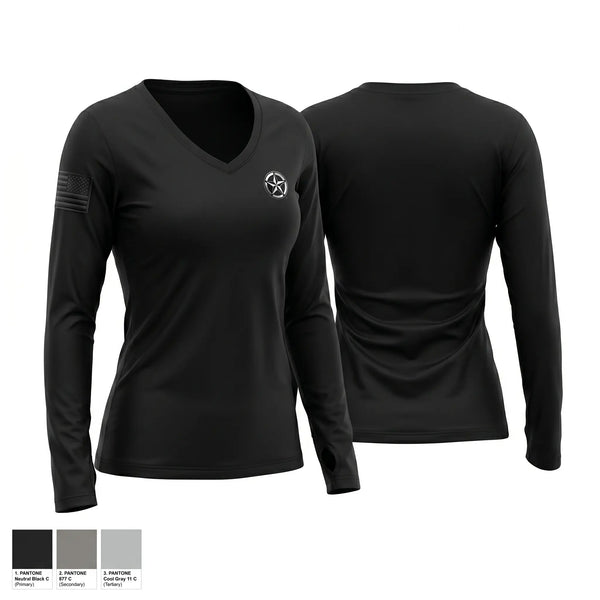 Womens Long Sleeve Vneck Shirt, Lonestar Security and Investigations, LLC, Police, Teamtime, Team time, sublimation, custom sports apparel, team uniforms, spirit wear, spiritwear, sports uniforms, custom shirts, team store, custom team store, fundraiser sports, apparel fundraiser
