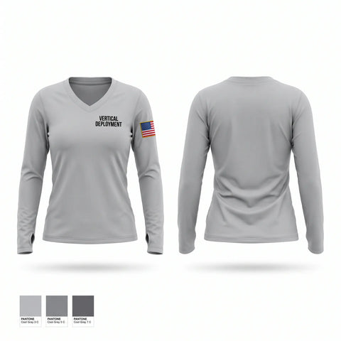 Womens Long Sleeve Vneck Shirt, vertical deployment, Police, Teamtime, Team time, sublimation, custom sports apparel, team uniforms, spirit wear, spiritwear, sports uniforms, custom shirts, team store, custom team store, fundraiser sports, apparel fundraiser