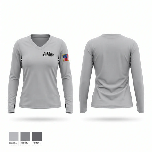 Womens Long Sleeve Vneck Shirt, vertical deployment, Police, Teamtime, Team time, sublimation, custom sports apparel, team uniforms, spirit wear, spiritwear, sports uniforms, custom shirts, team store, custom team store, fundraiser sports, apparel fundraiser