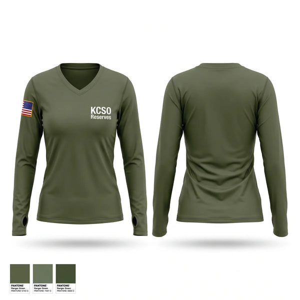 Womens Long Sleeve Vneck Shirt, KCSO Reserves, Police, Teamtime, Team time, sublimation, custom sports apparel, team uniforms, spirit wear, spiritwear, sports uniforms, custom shirts, team store, custom team store, fundraiser sports, apparel fundraiser