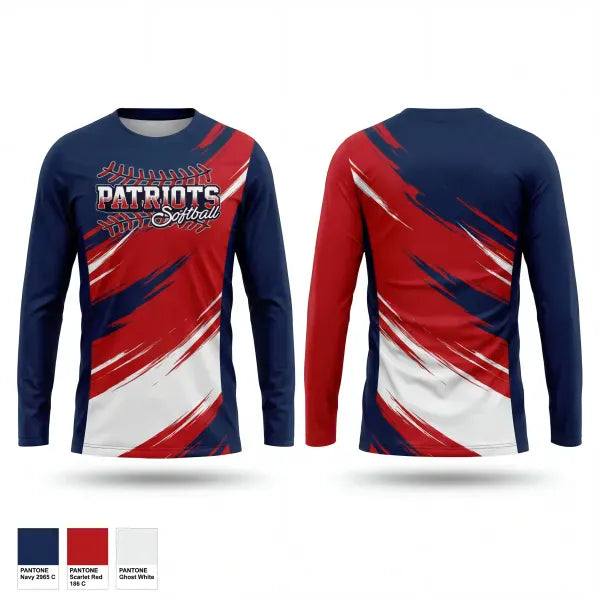 Long Sleeve Performance Shirt, PATRIOTS, Softball, Teamtime, Team time, sublimation, custom sports apparel, team uniforms, spirit wear, spiritwear, sports uniforms, custom shirts, team store, custom team store, fundraiser sports, apparel fundraiser