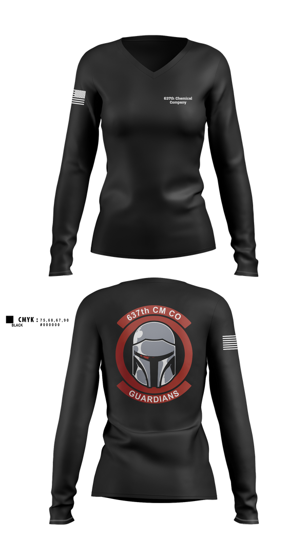 Womens Long Sleeve Vneck Shirt, 637th Chemical Company, National Guard, Teamtime, Team time, sublimation, custom sports apparel, team uniforms, spirit wear, spiritwear, sports uniforms, custom shirts, team store, custom team store, fundraiser sports, apparel fundraiser