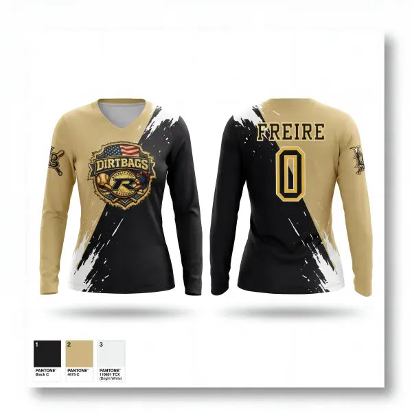 Womens Long Sleeve Vneck Shirt, Dirtbags, Baseball, Teamtime, Team time, sublimation, custom sports apparel, team uniforms, spirit wear, spiritwear, sports uniforms, custom shirts, team store, custom team store, fundraiser sports, apparel fundraiser