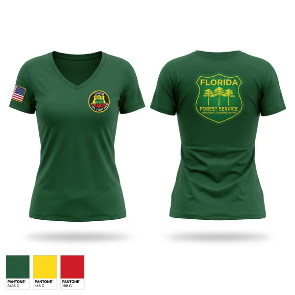 Womens Short Sleeve Vneck Shirt, Florida Forest Service, Fire Department, Teamtime, Team time, sublimation, custom sports apparel, team uniforms, spirit wear, spiritwear, sports uniforms, custom shirts, team store, custom team store, fundraiser sports, apparel fundraiser